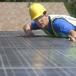 Engineer fitting solar panels